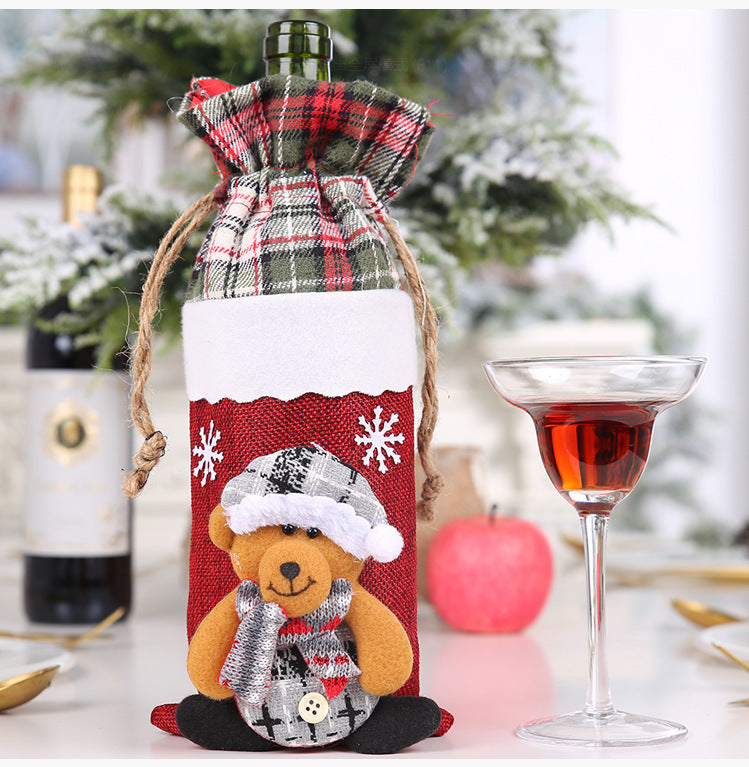 HKM-757203 Flannelette Wine Bottle Cover Set with Brim Cap for Christmas Celebrations