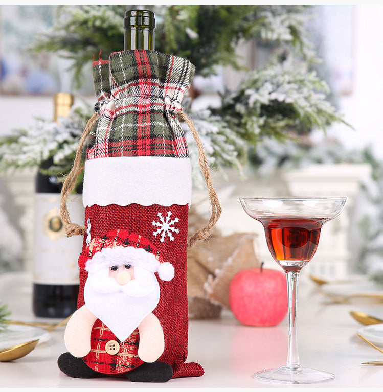HKM-757203 Flannelette Wine Bottle Cover Set with Brim Cap for Christmas Celebrations