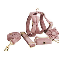 HKM-757267 Adjustable Velvet Fabric Dog Collar with Flower and Bow Accessories