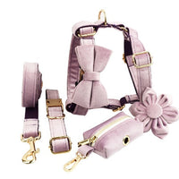 HKM-757267 Adjustable Velvet Fabric Dog Collar with Flower and Bow Accessories