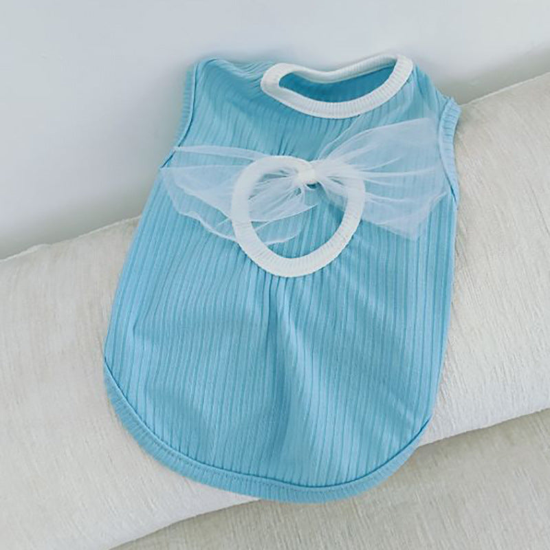 HKM-757331 Cute Spring and Summer Vest for Small Dogs and Cats – Thin Princess Style in Wiz Pink, Bondi Blue, and Ti'an Green