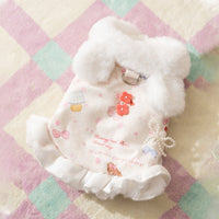 HKM-757395 Cozy Winter Fleece Teddy Dress with 3D Ears for Small Dogs and Cats