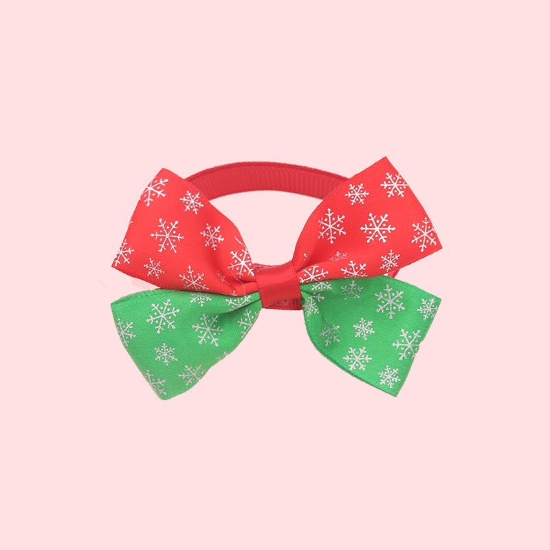 HKM-757779 Christmas Adjustable Pet Collar with Bow Tie - Soft Polyester Neck Strap for Cats and Dogs