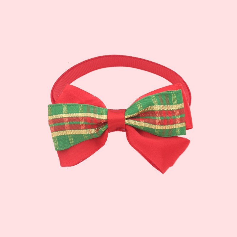 HKM-757779 Christmas Adjustable Pet Collar with Bow Tie - Soft Polyester Neck Strap for Cats and Dogs