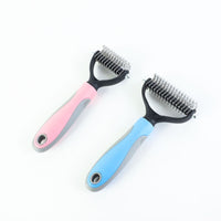 HKM-757843 Dual-Sided Stainless Steel Pet Grooming Brush for Dogs and Cats with Hair Removal Features