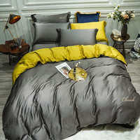 HKM-757907 Solid Color Tencel Bedding Set – 4-Piece Quilted Comforter, Bed Sheet & Pillowcase for 1.5-2m Beds