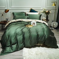 HKM-757907 Solid Color Tencel Bedding Set – 4-Piece Quilted Comforter, Bed Sheet & Pillowcase for 1.5-2m Beds