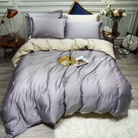 HKM-757907 Solid Color Tencel Bedding Set – 4-Piece Quilted Comforter, Bed Sheet & Pillowcase for 1.5-2m Beds