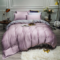 HKM-757907 Solid Color Tencel Bedding Set – 4-Piece Quilted Comforter, Bed Sheet & Pillowcase for 1.5-2m Beds