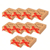 HKM-758035 10-Pack Kraft Paper Christmas Gift Boxes with Lids and Ribbon – Perfect for Holiday Party Favors
