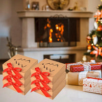 HKM-758035 10-Pack Kraft Paper Christmas Gift Boxes with Lids and Ribbon – Perfect for Holiday Party Favors