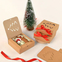 HKM-758035 10-Pack Kraft Paper Christmas Gift Boxes with Lids and Ribbon – Perfect for Holiday Party Favors