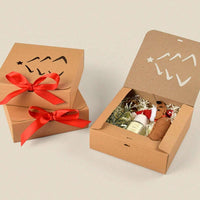HKM-758035 10-Pack Kraft Paper Christmas Gift Boxes with Lids and Ribbon – Perfect for Holiday Party Favors