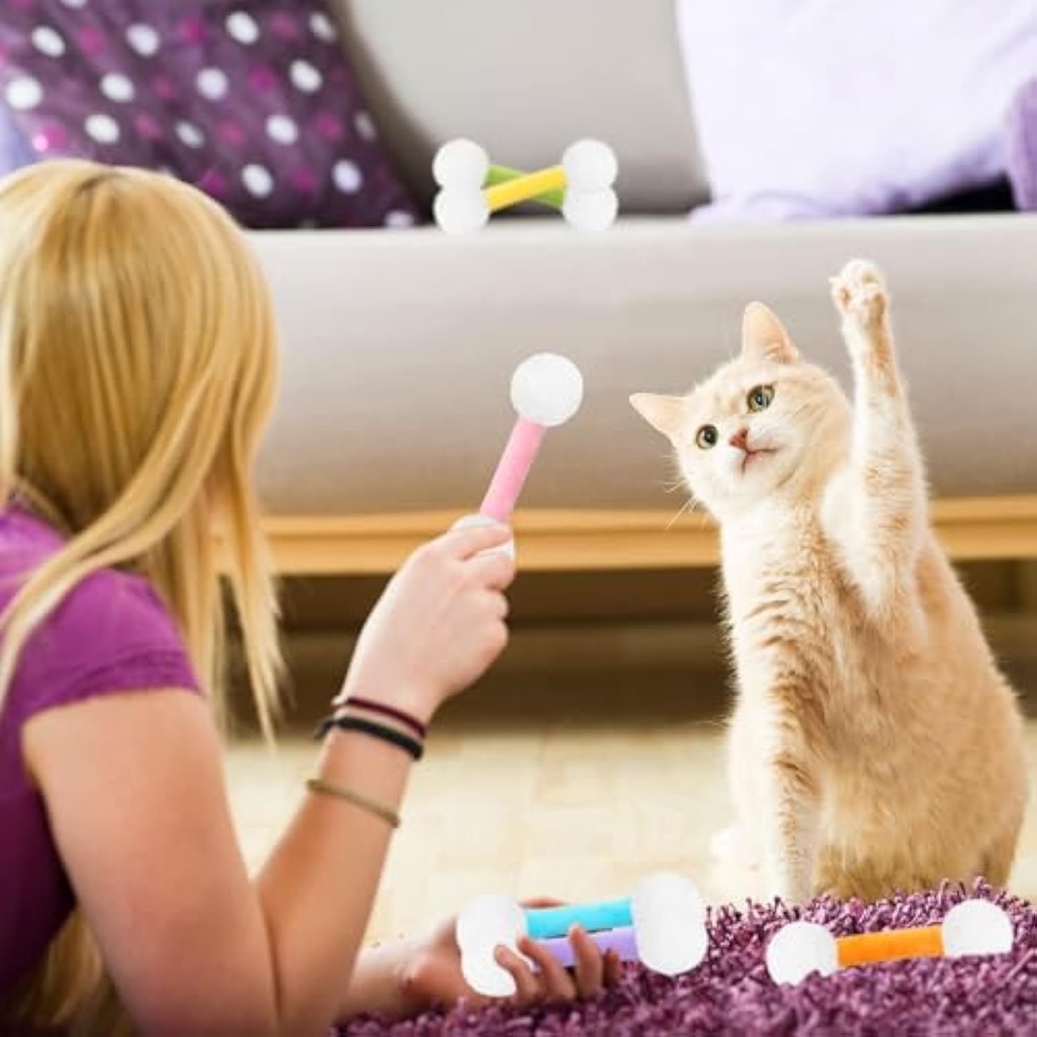 HKM-758099 Soft Plush Catnip Kicker Toys Set - Interactive Plush Kick Sticks for Cats and Kittens