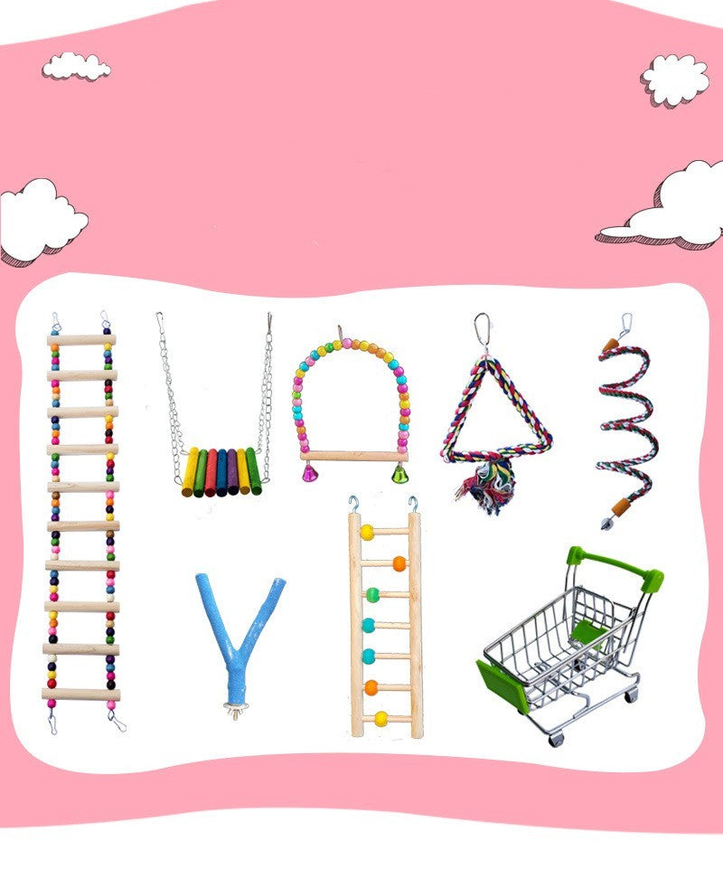 HKM-758163 Bird and Hamster Climbing Ladder Set with Swing, Sling Ring, and Climbing Rope