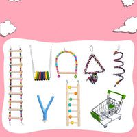 HKM-758163 Bird and Hamster Climbing Ladder Set with Swing, Sling Ring, and Climbing Rope