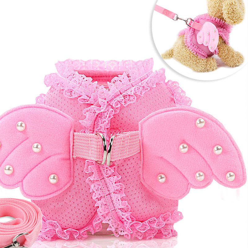 HKM-758419 Adjustable Pink Chest Harness with Traction Belt for Pets