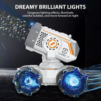 HKM-758483 2.4G Bubble Machine Stunt Remote Control Tank Car for Kids - Light and Music Features, Electric Operated, Fun Indoor and Outdoor Toy