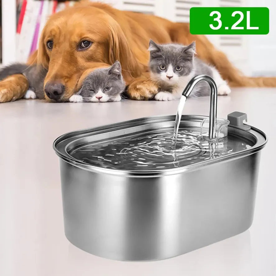 KTX-758675 Stainless Steel Pet Water Fountain with Quiet Pump for Cats and Puppies