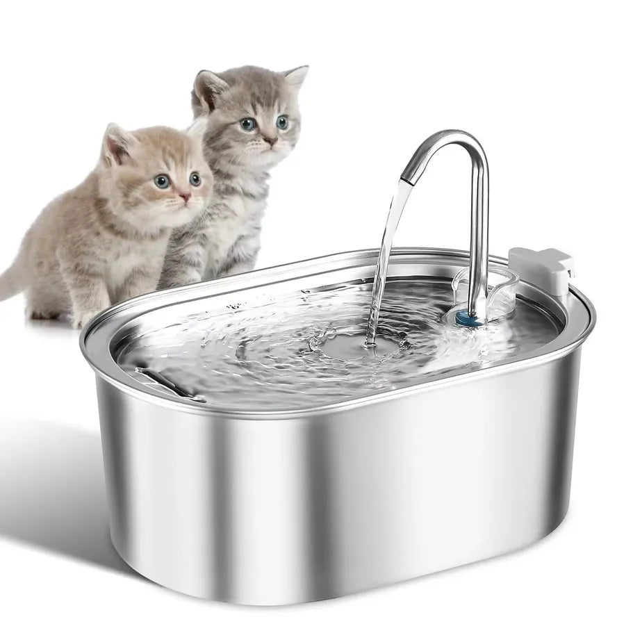 KTX-758675 Stainless Steel Pet Water Fountain with Quiet Pump for Cats and Puppies