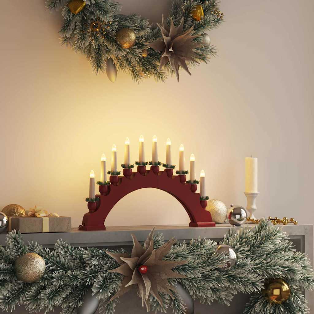 HKM-758867 Christmas Candle Arch with 10 Warm White LED Candles - Solid Pine Wood Decoration 47 x 5 x 29 cm