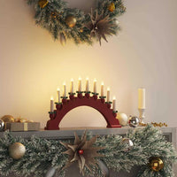HKM-758867 Christmas Candle Arch with 10 Warm White LED Candles - Solid Pine Wood Decoration 47 x 5 x 29 cm