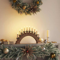 HKM-758867 Christmas Candle Arch with 10 Warm White LED Candles - Solid Pine Wood Decoration 47 x 5 x 29 cm