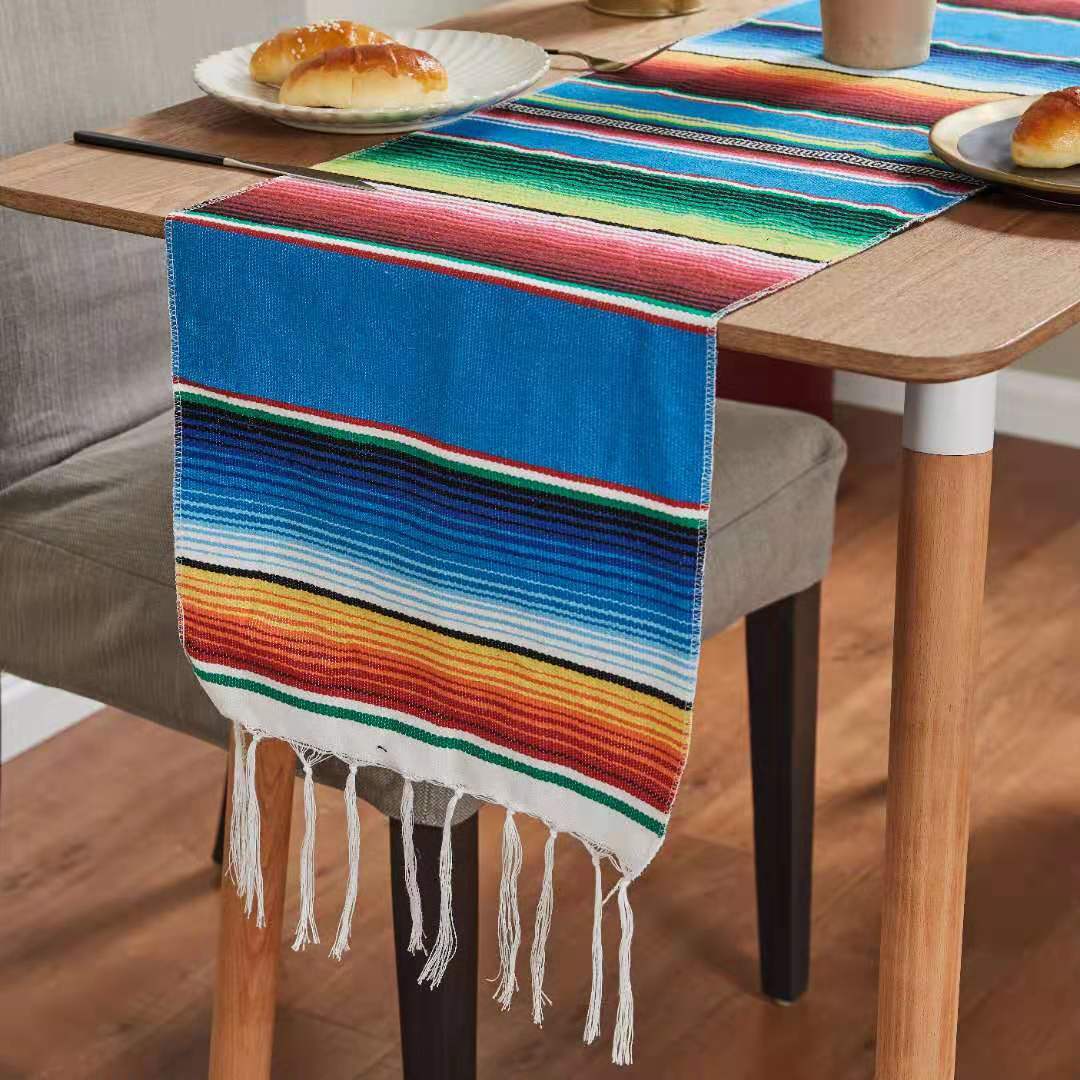 HKM-758995 Woven Cotton Tablecloth with Tassels - Versatile Beach Blanket, Picnic Mat & Home Decor
