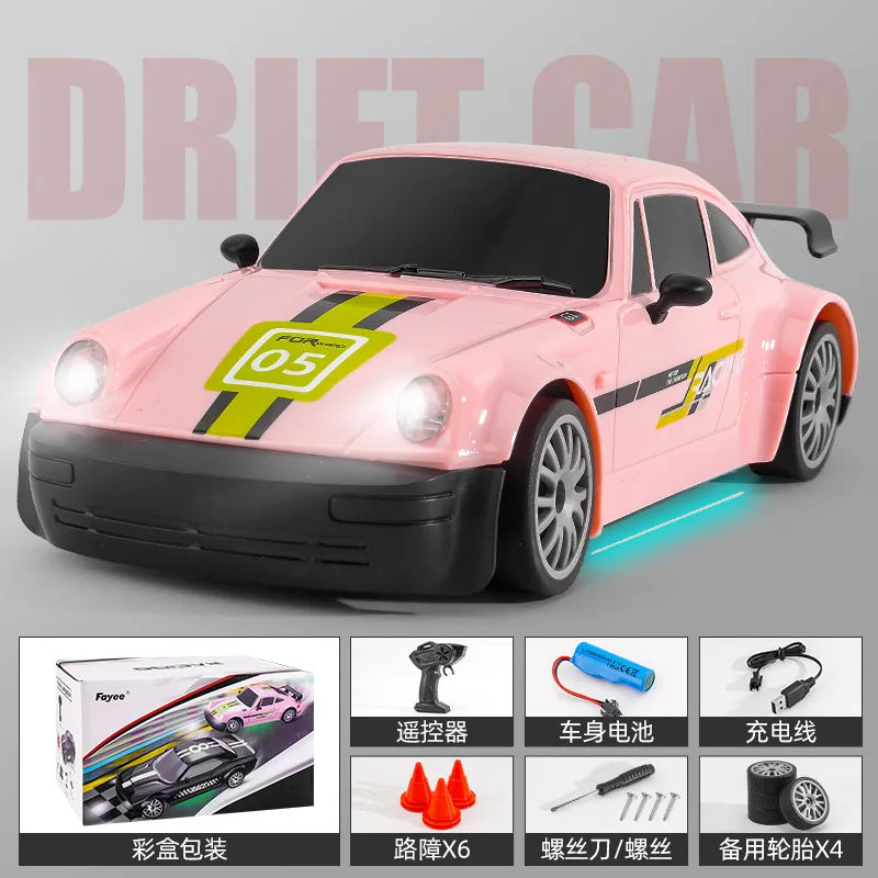 HKM-759059 High-Speed 2.4GHz Remote Control Drift Car 1/20 Scale 4WD with LED Lights - Ideal for Indoor and Outdoor Racing
