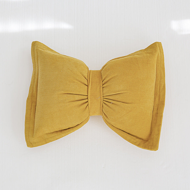 HKM-759187 Creative Bowknot Cotton Lumbar Pillow in Solid Colors – 30x50cm with Removable Core