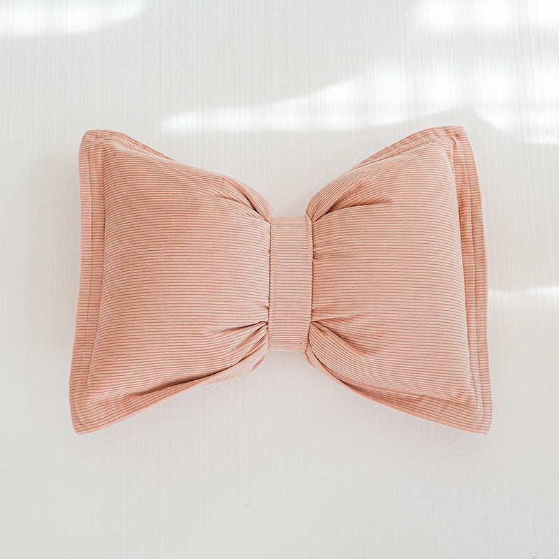 HKM-759187 Creative Bowknot Cotton Lumbar Pillow in Solid Colors – 30x50cm with Removable Core