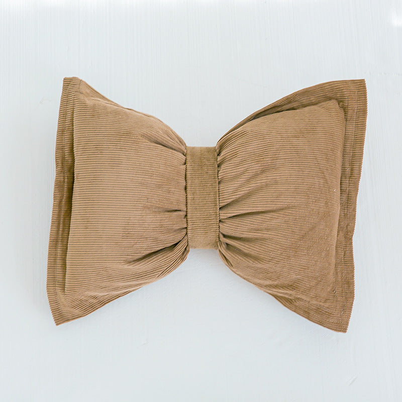 HKM-759187 Creative Bowknot Cotton Lumbar Pillow in Solid Colors – 30x50cm with Removable Core