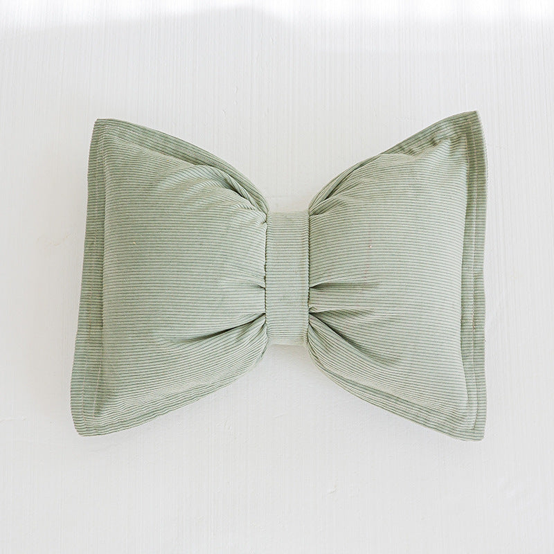 HKM-759187 Creative Bowknot Cotton Lumbar Pillow in Solid Colors – 30x50cm with Removable Core
