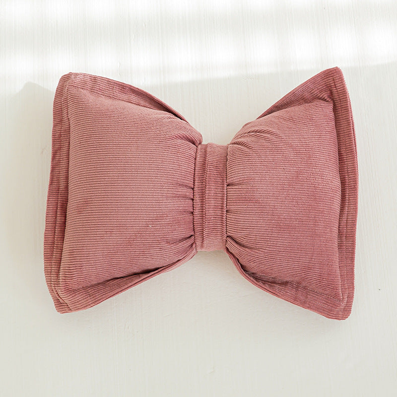 HKM-759187 Creative Bowknot Cotton Lumbar Pillow in Solid Colors – 30x50cm with Removable Core
