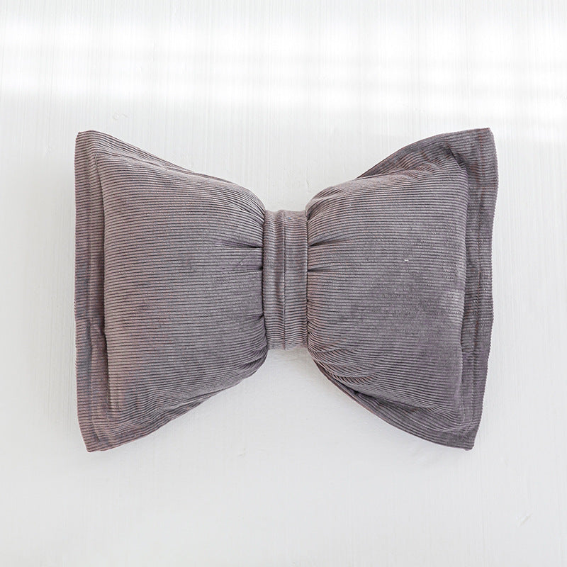 HKM-759187 Creative Bowknot Cotton Lumbar Pillow in Solid Colors – 30x50cm with Removable Core