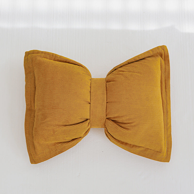 HKM-759187 Creative Bowknot Cotton Lumbar Pillow in Solid Colors – 30x50cm with Removable Core