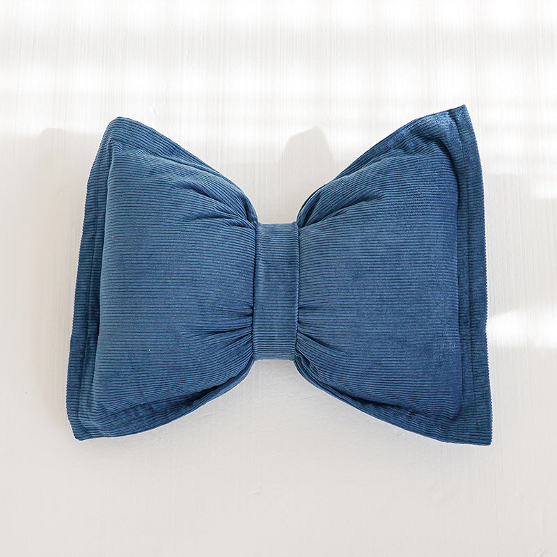 HKM-759187 Creative Bowknot Cotton Lumbar Pillow in Solid Colors – 30x50cm with Removable Core