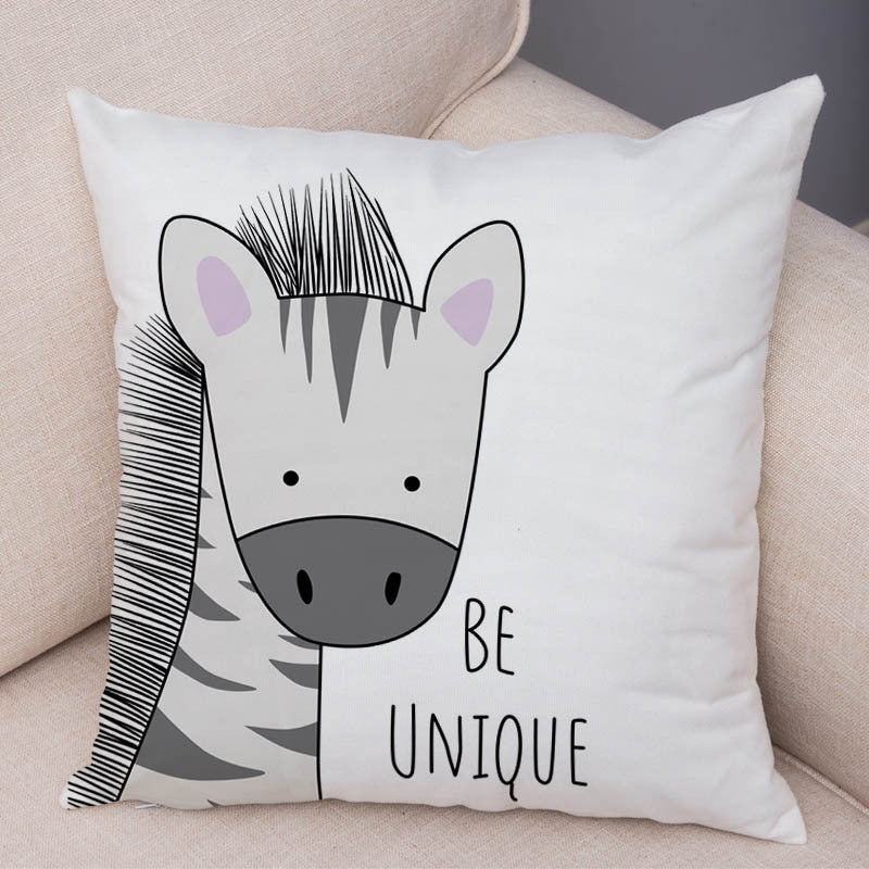 HKM-759379 Cute Cartoon Animal Print Linen Pillow Covers – Minimalist Design, 45x45CM