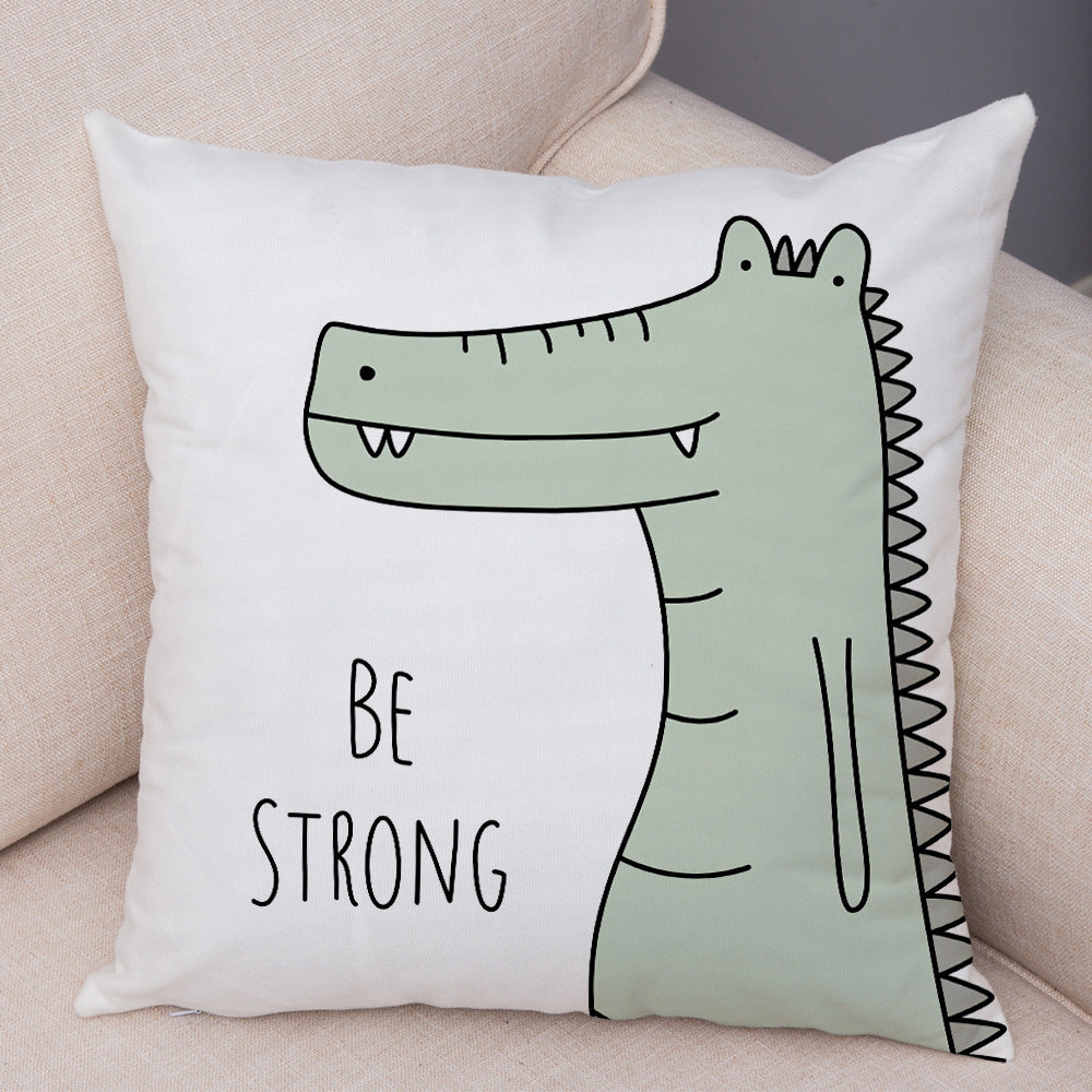 HKM-759379 Cute Cartoon Animal Print Linen Pillow Covers – Minimalist Design, 45x45CM