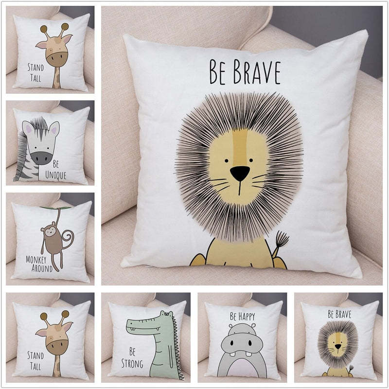 HKM-759379 Cute Cartoon Animal Print Linen Pillow Covers – Minimalist Design, 45x45CM