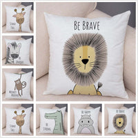 HKM-759379 Cute Cartoon Animal Print Linen Pillow Covers – Minimalist Design, 45x45CM