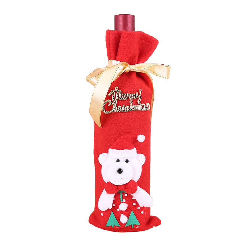 HKM-759507 Christmas Flannel Fabric Wine Gift Bag with Festive Stickers