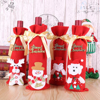 HKM-759507 Christmas Flannel Fabric Wine Gift Bag with Festive Stickers