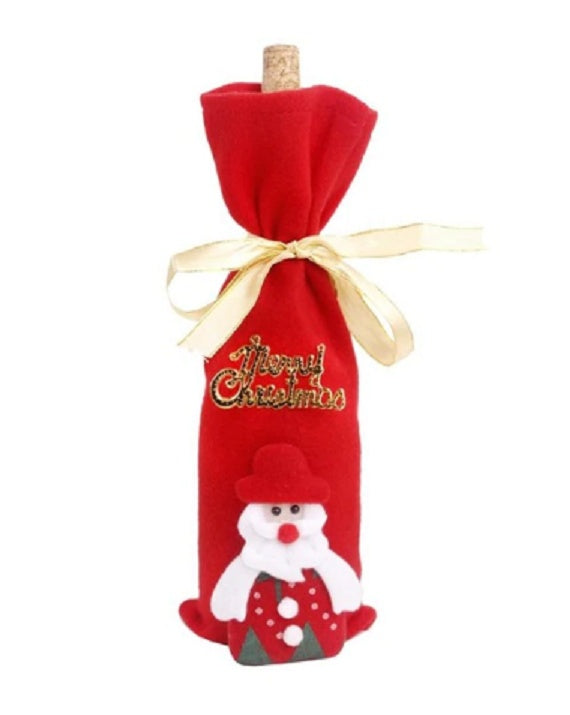 HKM-759507 Christmas Flannel Fabric Wine Gift Bag with Festive Stickers