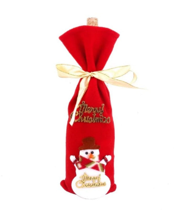 HKM-759507 Christmas Flannel Fabric Wine Gift Bag with Festive Stickers