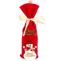 HKM-759507 Christmas Flannel Fabric Wine Gift Bag with Festive Stickers