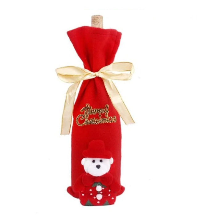 HKM-759507 Christmas Flannel Fabric Wine Gift Bag with Festive Stickers