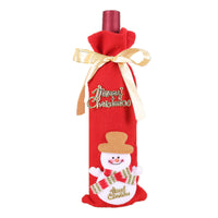 HKM-759507 Christmas Flannel Fabric Wine Gift Bag with Festive Stickers
