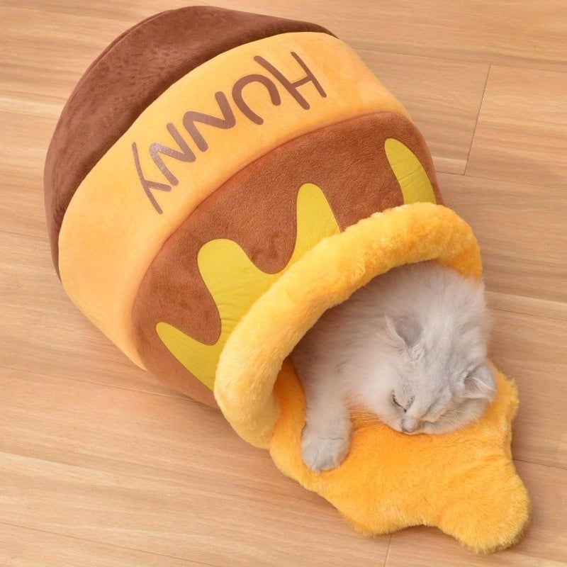HKM-759763 Honey Pot Cat Cave Bed For Indoor Cats - Machine Washable Removable Cushion, Cozy Pet Nest With Thick Sponge, Christmas Gift For Cat Lovers, Small Breeds & Puppy Bed Accessories