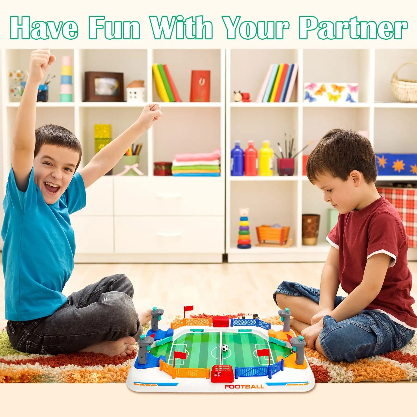HKM-760019 Interactive Mini Soccer Table Game for Kids and Adults - Plastic Football Field Fun